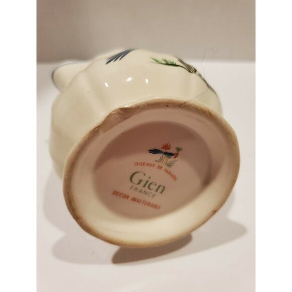 𝅺GIEN Oiseau De Paradis Creamer & Sugar Bowl and Lid France Birds and Flowers - Picture 7 of 8